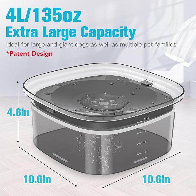 UPSKY 4L Dog Water Bowl No Spill Large Capacity Slow Drinking Water Feeder | Splash Proof, Prevent Pet Prevents Choking, Anti-Slip, Visible Water Level, Suitable for Vehicle Carried Travel and Car Trips - Image 2