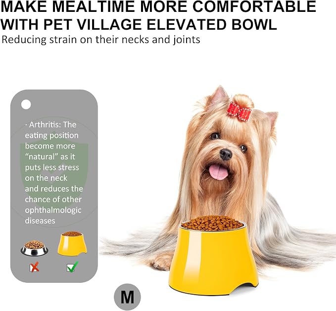 Dog Bowls,Cone Friendly Non-Slip Single Dog Bowl with Stainless Steel Inner, Raised Bowls for Small Dogs Spaniel Dogs Long Ear, High Capacity, M/2 Cup Yellow - Image 3