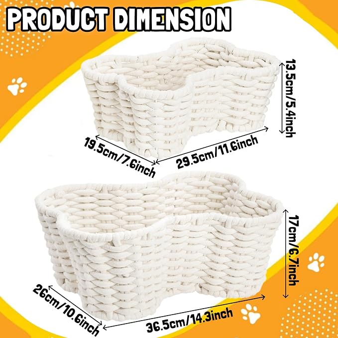 ZAVOOS 2 Pack Dog Toy Basket, Handwoven Bone Shape | Cotton Rope Pet Food Storage Baskets, Pet Supplies Organizer Bin for Chew Toys, Blankets, Treats, Leashes, 2 Sizes - Image 2