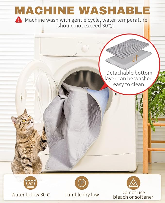 Fostanfly Cat Litter Mat, Machine Washable, Extra Large XL 45"x27", Gray | Cat Litter Trapping Mat, Urine & Waterproof, Double Layer Design, Honeycomb Scatter Control- Easy Clean for Floor - Image 3