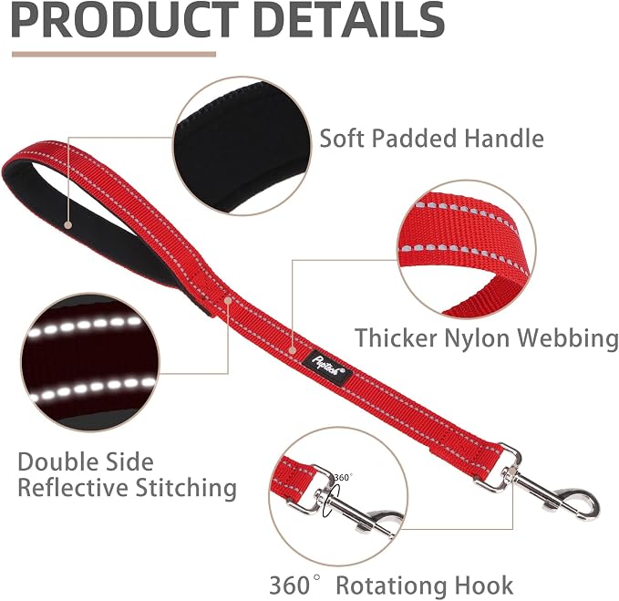 PUPTECK Reflective Short Dog Leashes 3 Pack for Walking and Training | Heavy Duty Clip with Soft Padded Handle for Medium Large Dogs Traffic Control - Image 3
