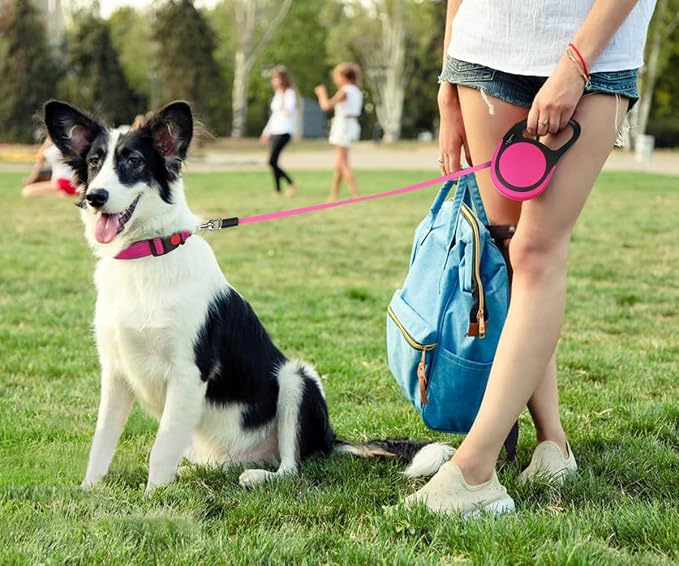 Taglory Retractable Dog Leash, One-Handed Brake, 16ft, Up to 44 lbs, Pink | More Freedom While Staying in Control, Smooth Retraction, Tangle-Free Design, Easy-Grip Handle, Daily Neighborhood Walks - Image 2