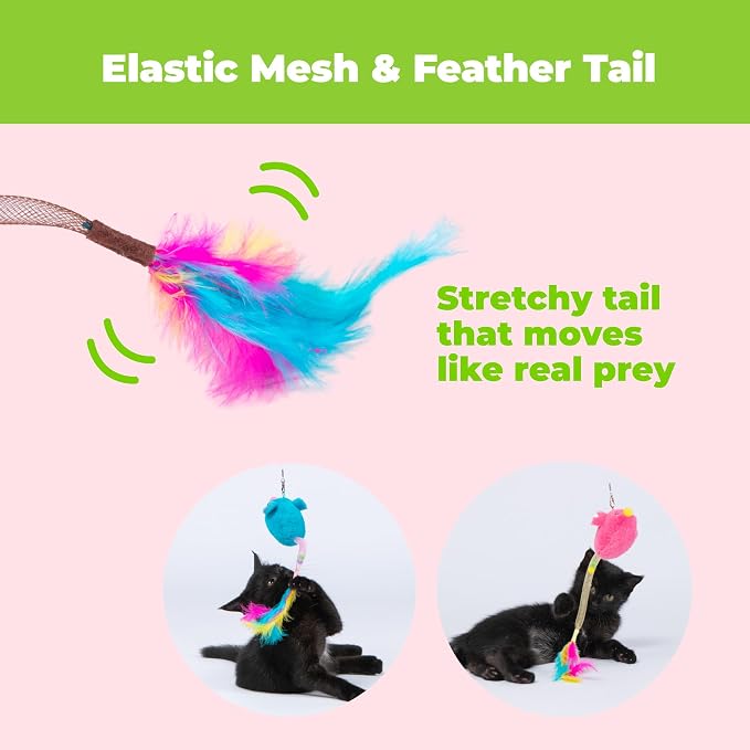 Catify Interactive Cat Toy - Squeaking Mice Set, Blue & Fuchsia | Catnip Infused, Tap to Activate Squeaks, Soft, For Indoor Kittens & Cats, Independent Play, Attaches to Wand, Pack of 2 - Image 4