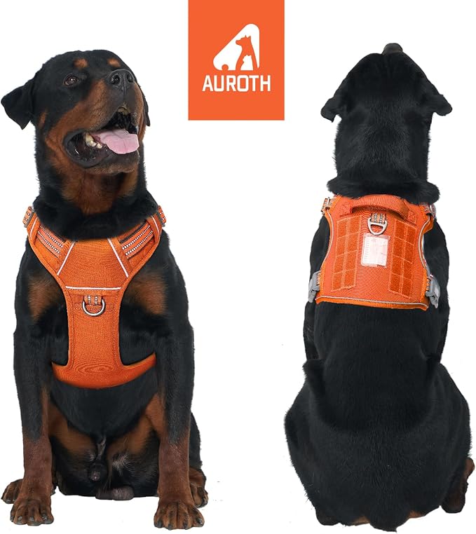 AUROTH Tactical Dog Harness for Large Dogs No Pull Adjustable Pet Harness Reflective K9 Working Training Easy Control Pet Vest Military Service Dog Harnesses Orange L | Easy Control with handle, Adjustable, Reflective, Military K9, for German Shepherd ... - Image 2