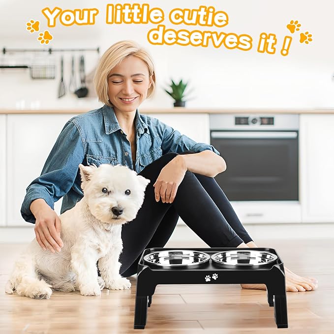 COMESOON Elevated Dog Bowls for Small Medium Dogs, 3 Height Adjustable Raised Stand with 2 Thick 6" Stainless Steel Food Bowls, Non-Slip Feeder Adjusts to 2.75", 6", 7.5", Black - Image 7