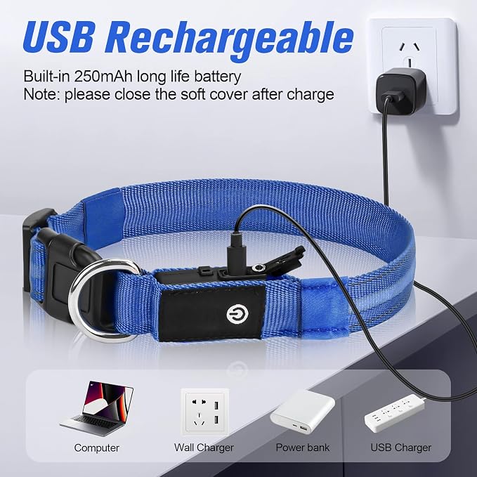 LED Dog Collar, RGB Light Up Dog Collar USB Rechargeable 6 Modes | Waterproof Light Up Dog Collar with Soft Nylon Comfort, Adjustable Fit for Small Medium Large Dogs Royal Blue M - Image 5