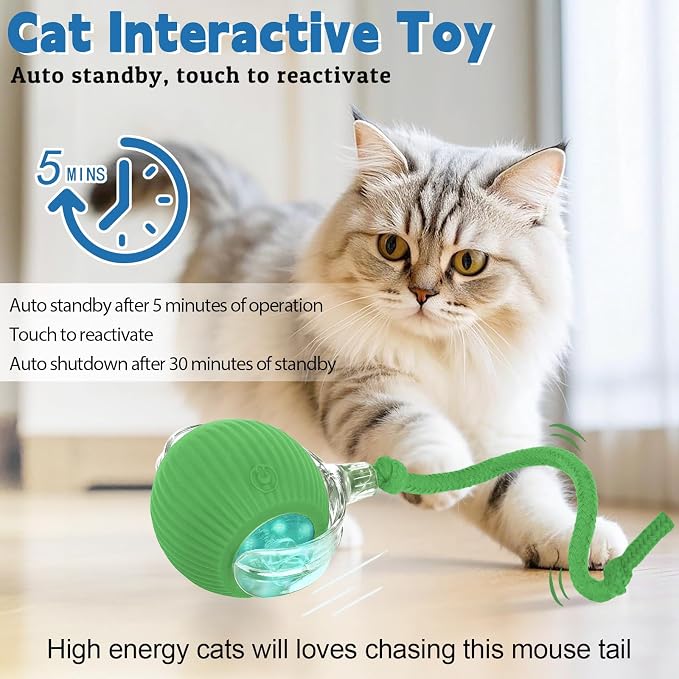Interactive cat Toys for Indoor Cats, Speedy Tail 3.0 Cat Toy, Motion Activate cat Toy Ball，Automatic Toys for Bored Indoor Cats, Speedy Tail 2.0 Cat Toy, Rechargeabl(Green) - Image 3