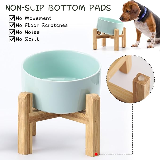 Petygooing Raised/Elevated 15°Slanted Ceramic Dog Bowl for Small Breeds,Tilted Anti Slip Pet Bowl,Food Water Dish with Stand for Cats and Small Dogs Puppy 13.5 OZ (5.1In / 1.7 Cups) Blue Sky - Image 2
