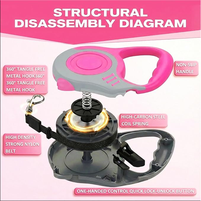 Retractable Dog Leash Lightweight 10/16FT Leash with Non-Slip Handle, for Small Dogs Puppy(Gray Pink, 10FT) | with Non-Slip Handle for Small Dogs Puppy (Gray Pink, 10FT) - Image 4