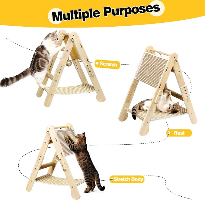 Cat Scratching Pads, Cat Scratch Board, Protecting Furniture Cat Scratcher with Toy Ball, Triangle Shaped 3 Usable Sides for Indoor Cats, Cat Scratch Post, Cat Toy Durable Woodboard Vertical - Image 6