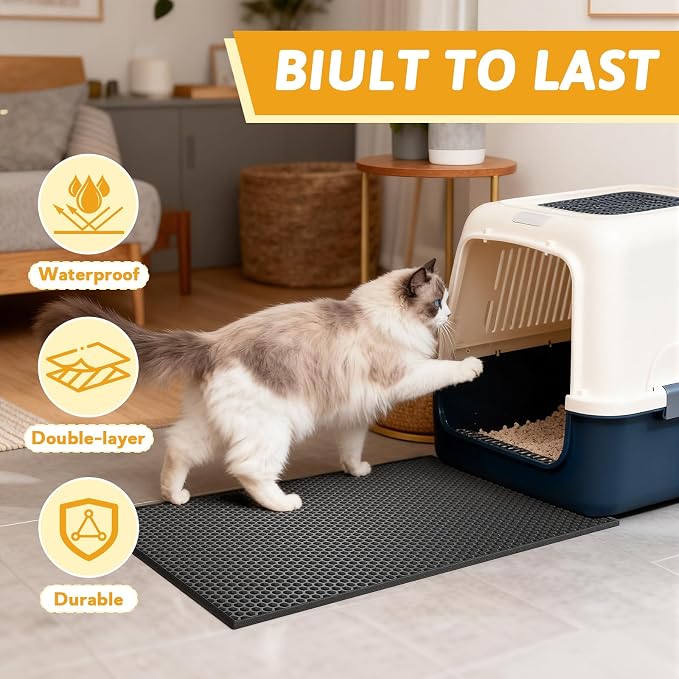Pieviev 2 Packs Cat Litter Mat Double Layer Waterproof Urine Proof Trapping Mat (24"X15", Black) | Waterproof Urine Resistant Layer Litter Box Mat, Easy Collection, Soft on Kitty Paws, Black Color for Indoor Cats - Image 6