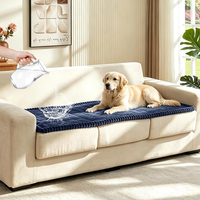 Leakproof Couch Cover for Dogs, Non Slip Washable Sofa Protector | Stain-Resistant Window Seat Cushions Chair Mat Car Seat Cover for Kids Pets (NavyBlue 27.6" x 82.7") by Wnote