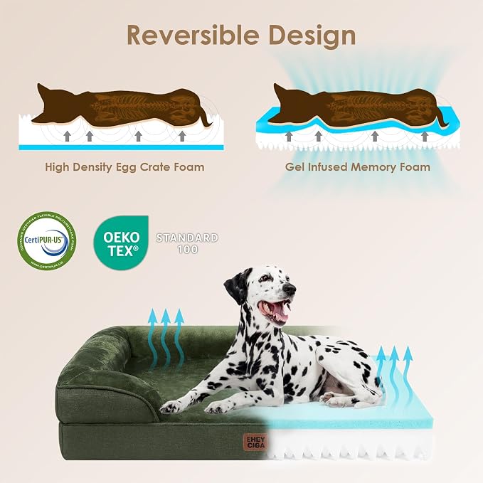 EHEYCIGA Orthopedic Dog Bed Medium Size Dog, Waterproof Washable Pet Beds | Non-Slip Bottom and Egg-Crate Memory Foam Dog Couch Bed with Washable Removable Cover, Dark Green - Image 3