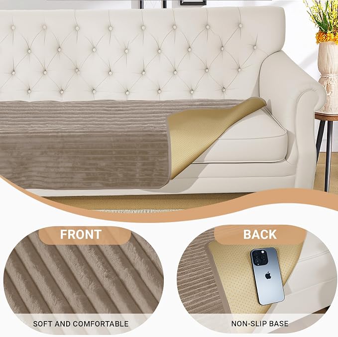 NAISI Couch Covers for Dogs Waterproof Flannel Striped Sofa Cover Pet Friendly Washable Dog Mat for Couch Anti Slip Sectional Sofa Slipcover Protector(1pc/35"x 82",Khaki) - Image 6