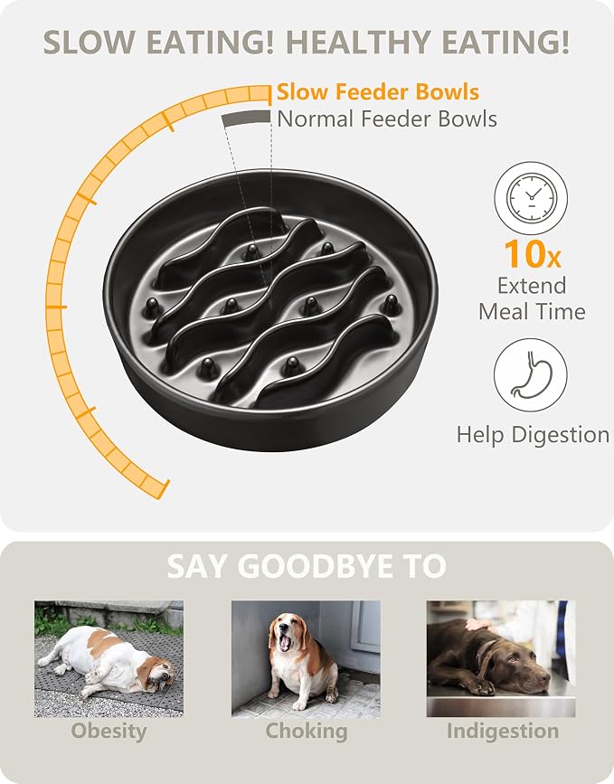 Ceramic Slow Feeder Dog Bowls Elevated, 2.0 Cups Dog Slow Feeder for Medium and Large Dogs, 30oz, 8in, Black - Image 3