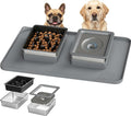 Dog Bowl Set, No Spill Dog Water and Food Bowl with Slow Feeder | Large Capacity 304 Stainless Steel Bowls, 3-In-1 Set, Slow Drinking, Anti-Slip Mat, Easy to Clean, Home/Travel, 6-7 Cups by UPSKYPET