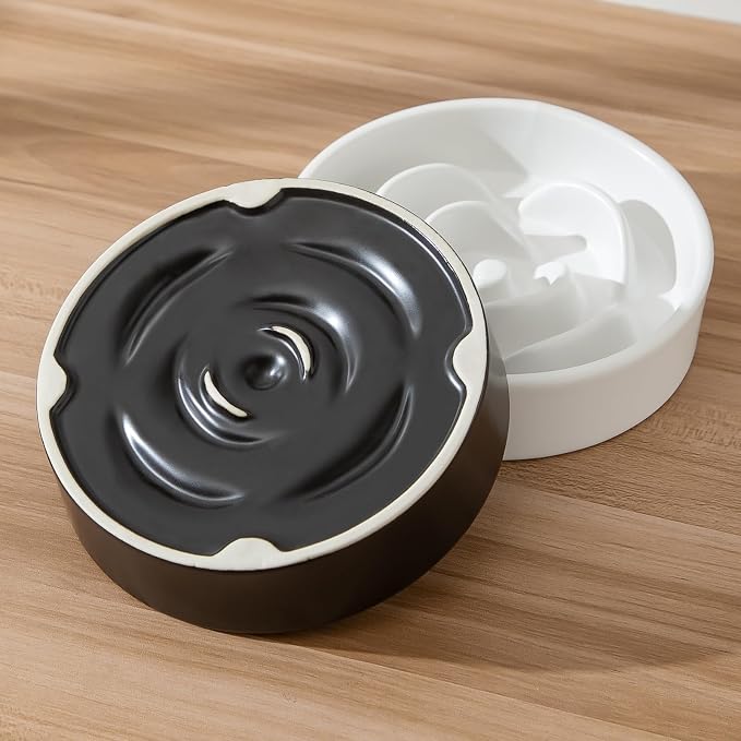6'' Ceramic Slow Feeder Dog Bowls - Petal Shape Modern Dog Food Dish for Cats and Small Breed Dogs, Puzzle Maze Bowl to Slow Down Eating, Anti-Gulping, Dishwasher & Microwave Safe, Black - Image 8