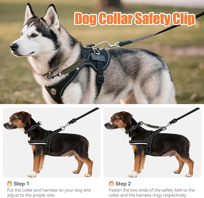Dog Collar Safety Clip, Collar Companion, Handmade Backup Safety Strap, Double-Ended Clip Leash Connector, Suitable for Dog Harnesses, Prong, Pinch Collars (Army Green, 1 Pack) - Image 2