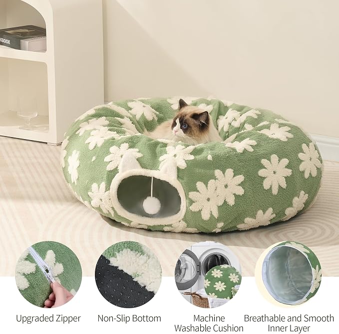 Pesen Cat Tunnel Bed with Soft Cushion for Indoor Cats and Kittens | Interactive Pet Toy Encourages Exploration, Supports Natural Instincts and Bonding for Cats, Small Dogs and Rabbits - Image 4