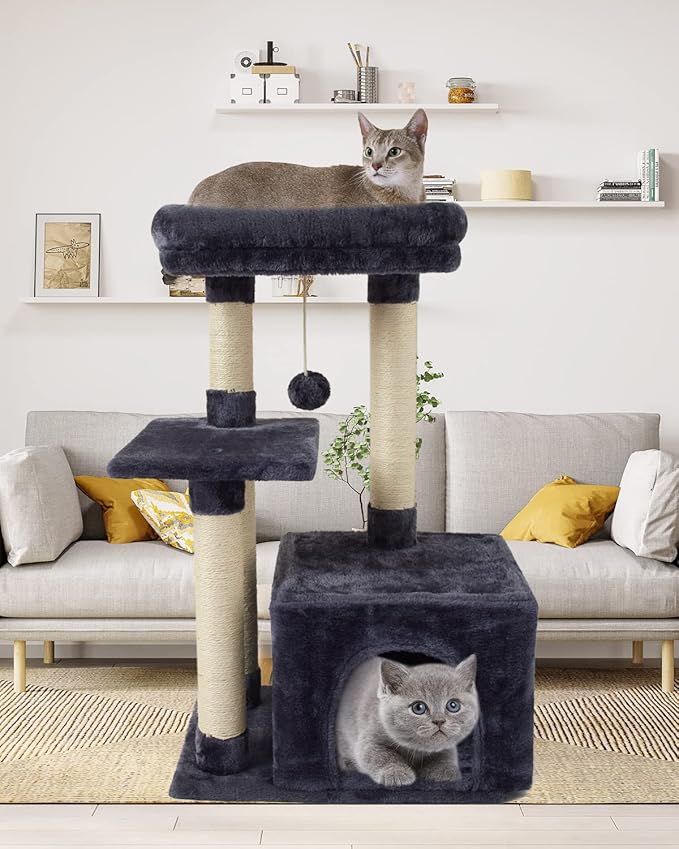 Cute Cat Tree Kitten Cat Tower Condo Cat Furniture Sisal Scratching Posts D | FISH&NAP For Indoor Jump Platform Activity Center Play House Dark Gray - Image 2