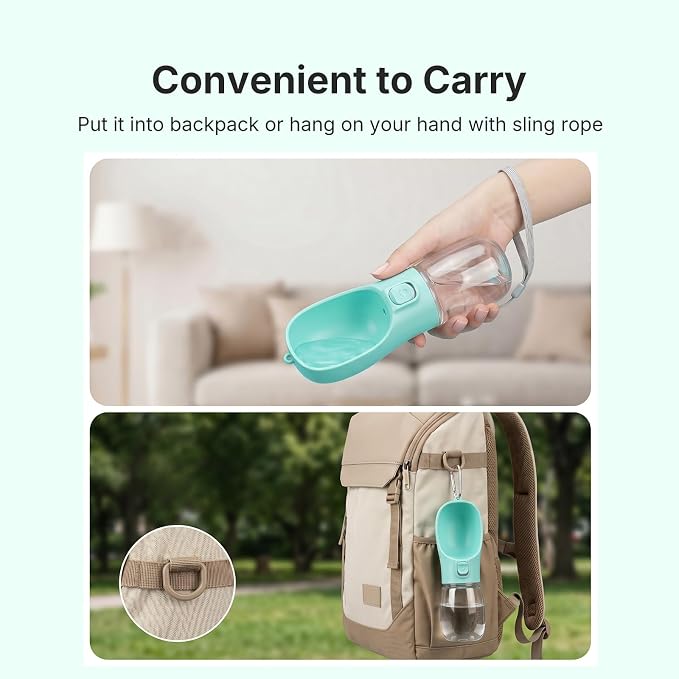 Portable Dog Water Bottle 300ml Leak Proof Pet Drinking Bottle for Dogs & Cats, Outdoor Travel Water Dispenser for Walking Hiking Camping (Lake Green) - Image 4