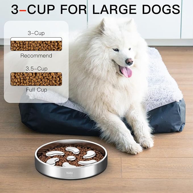 Feedoo Slow Feeder Dog Bowl-3Cups for Large Breeds, Double Wall Food-Grade Stainless Steel, Heavy Duty with Non-Slip Rubber Base, Puzzle Maze Bowl to Slow Down Eating [2Pack] - Image 3