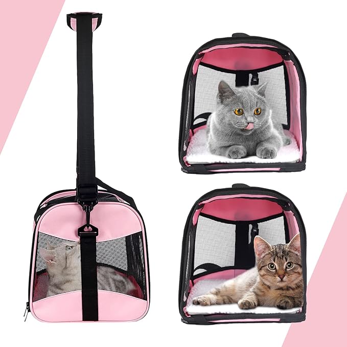 Cat Carrying Case - Pet Carrier Airline Approved, Protable and Breathable Pet Travel Carrier Removable Fleece Pad, Collapsible Cat Carrier Dog Carrier for Medium Cats Small Cats Dogs (Medium, Pink) - Image 3