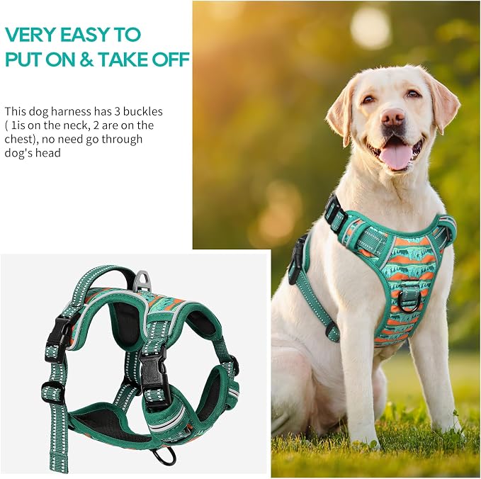 Timos Dog Harness, No Pull Large Sized with 3 Buckles, Wilderness, XL | Reflective, No Choke, Easy On & Off, Adjustable Soft Padded, Front & Back 2 Clips and Control Handle for Walking Training - Image 6