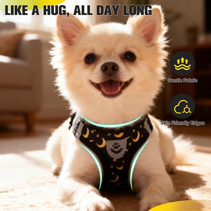 Small Dog Harness and Leash Set - Cute Puppy Harness Leash Dog Collar with AirTag Holder Silicone Case, Soft Padded Step in Pet Vest Reflective for Outdoor Walking, Star-Moon M - Image 9
