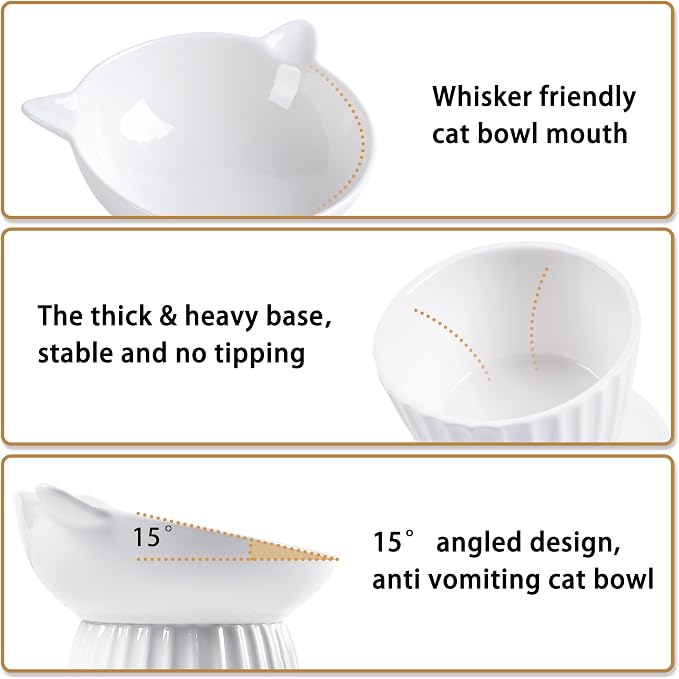 Ceramic Raised Cat Bowl，Tilted Raised Cat Bowl Anti Vomit Cat Bowls for Indoor Cats Whisker Friendly Pet Feeder for Cats Puppies, Microwave and Dishwasher Safe - Image 4