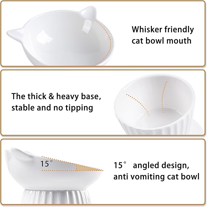 Ceramic Raised Cat Bowl，Tilted Raised Bowl Anti Vomit Bowls for Indoor Cats Whisker Friendly Pet Feeder for Cats Puppies, Microwave and Dishwasher Safe - Image 4