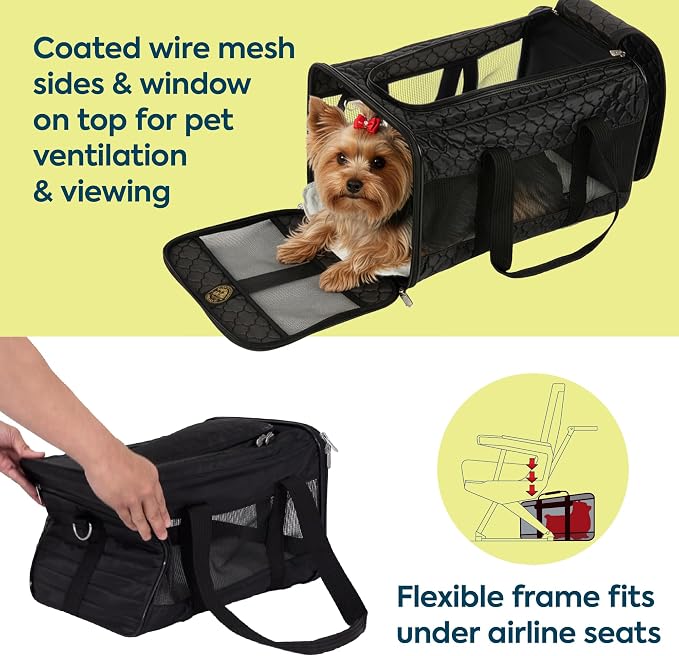 Sherpa Pet Carrier Airline Approved with Spring Wire Frame - Cat & Dog Carrier for In-Cabin Travel, Mesh Ventilation, Locking Zippers - Black Lattice, Large - Image 2