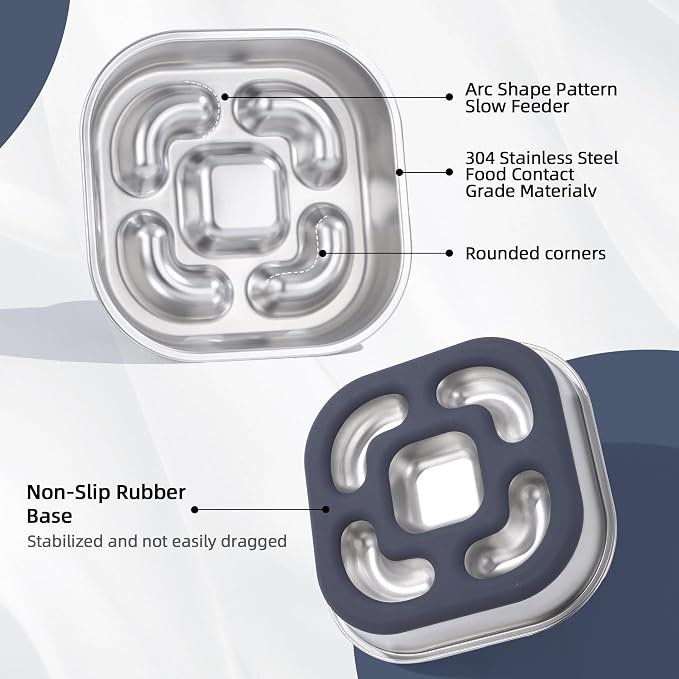 Nicelock Slow Feeder Dog Bowls 304 Stainless Steel 5 Cups, Large Capacity Dog Food Slow Feeding With Non-Slip Rubber Base, 2-in-1 Slow Feeder Metal Dog Bowl for All Breeds Size - Image 6