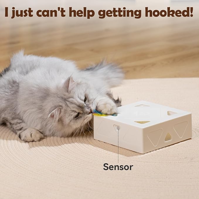 Migipaws Interactive Cat Toy -Migibox Without Popskin, Puzzle Toy for Indoor Bored Cats, Automatic Pop Out Feathers from 7 Holes Randomly, Motion Activated, USB Rechargeable - Image 2