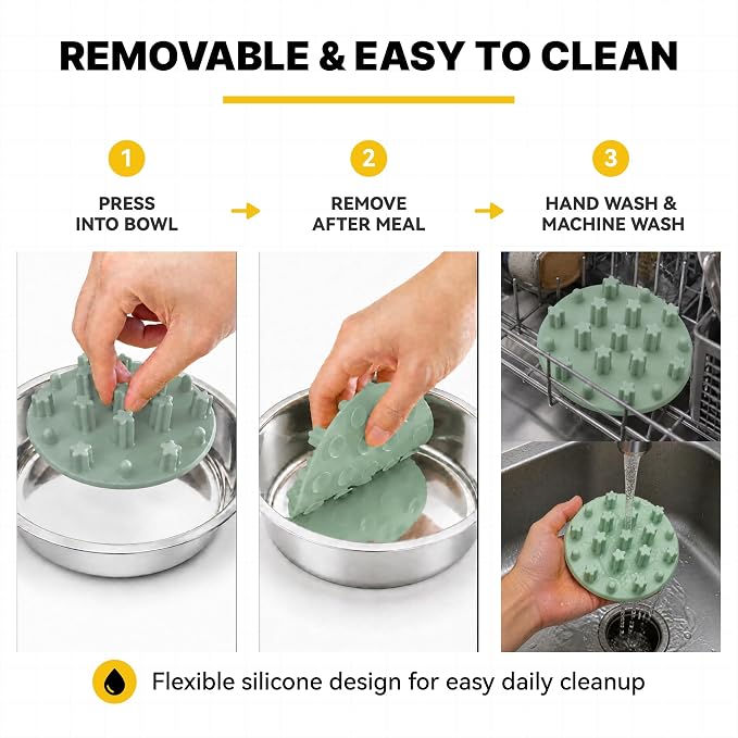 Slow Feeder Insert for Cat Dog Bowls, Anti-Choking Silicone with Strong Suction Cups, Fits Most Cat Bowls, Ideal for Puppy Small Medium Breeds (Green) - Image 7