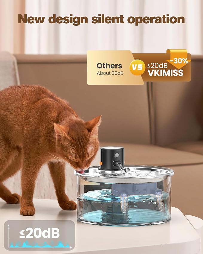Battery Operated Cat Water Fountain: Wireless Pet Fountain with Filter | 108oz/3.2L Cordless Cat Dispenser with Motion Sensor Rechargeable Automatic Drinking Fountains for Cats Indoor -Plastic model - Image 7
