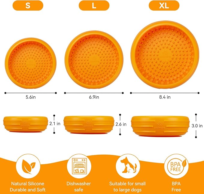 Dog Lick Bowl, Animire Freeze Lick Mat for Dogs, Non-Slip Slow Feeder Licking Bowl Enrichment Treat for Distraction Anxiety Relief, Food Grade Silicone, Dishwasher Safe(Orange,S) - Image 6