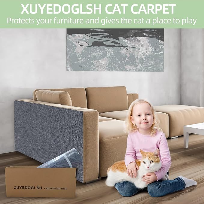 Cat Scratch Mat 120"x15.8",Cat Scratch Carpet Trimmable Self-Adhesive Cat Scratch Pad,Decorative Cat Tree Shelf，Cat Wall，Cat Scratching Post,Cat Couch Protector(Grey) - Image 7