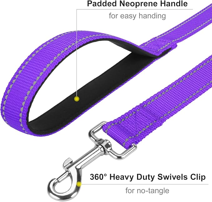 6FT Reflective Dog Leash, Padded Handle for Small Medium Dogs | Comfortable Nylon, Soft Handle Cushioning, Reflective Safety at Night, Walking Leash for Park & Hiking (3/4in, Purple) - Image 5