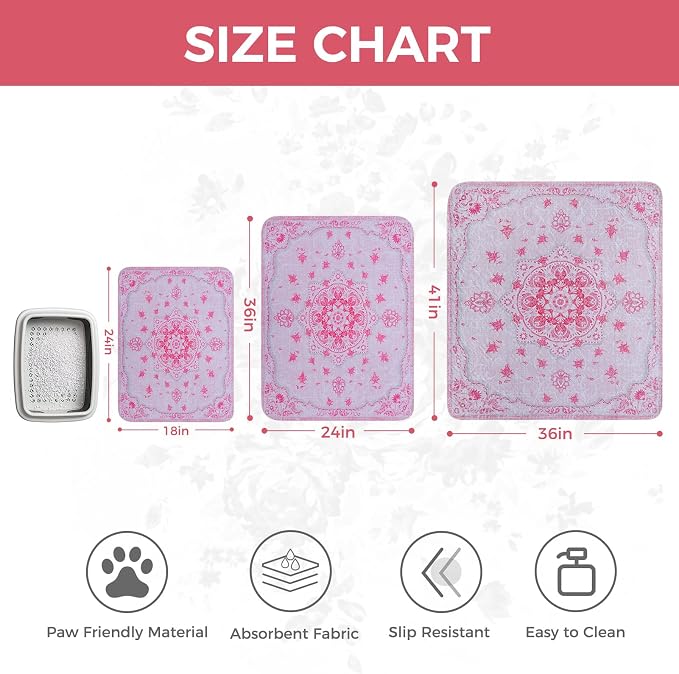 Homimp Cat Litter Mat, Litter Trapping Mat 2 Pack, Contains Mess from Box, Protects Floors,Urine Waterproof,Non-slip,Less Waste Cat Litter Box Mat,Soft on Kitty’s Paws,Washable,Absorbent,Pink 24"X36" - Image 7
