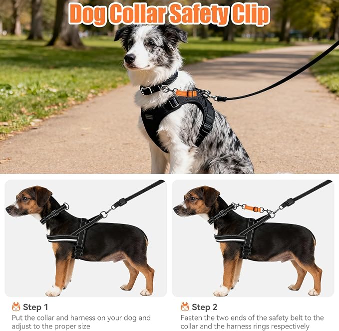 Dog Collar Safety Clip, Reflective Double-Ended Backup Connector for Harness to Collar, Adjustable Safety Clip for Prong, Pinch Collars, Prevents Escapes & Accidental Disconnection - Image 2