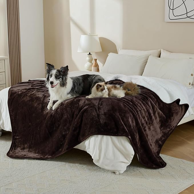Soft Waterproof Blanket for Bed Couch Sofa, Brown, 60x80 inches | Liquid Pee Proof Pet Blanket for Dog Puppy Cat, Reversible Sherpa Fleece Blanket for Couch Cover, Furniture Protector - Image 4