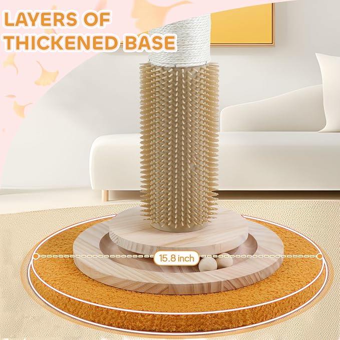 Cat Scratching Post,45'' Tall Scratcher Tree Toys for Indoor Large Cats | 3.5Inch Diameter Sisal Rope,Artificial Flower Design,100% Natural Sisal,Self Groomer Brush,Wood Interactive Ball Toys - Image 6
