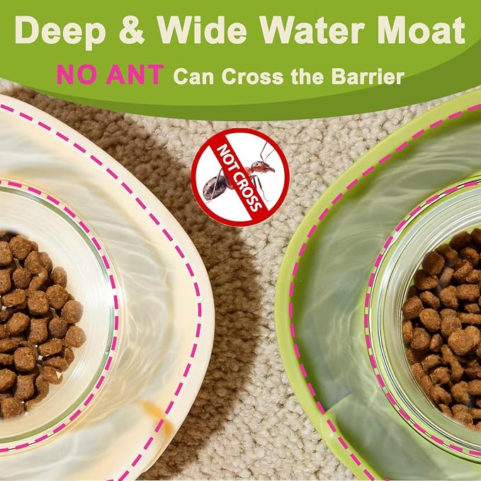 Ant Proof Cat Food Bowls, Elevated Pet Dish W/Deep Anti Ant Moat Stand-G/2 | 2 Glass Bowls, Stress Neck Free, Non-Spill Food & Water Bowls W/ Feeding Station for Outdoor&Indoor Cats/Small Dogs, Ant Free - Image 2