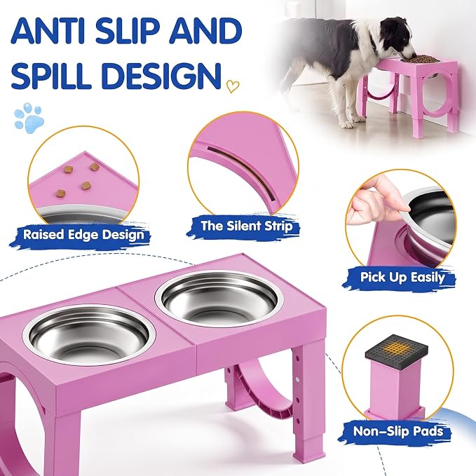XIAZ Elevated Dog Bowls Large Breed Raised Dogs Bowl Stand Large/Medium Sized Dog Stainless Steel Food Water Bowl Stands 5 Heights Adjustable 9/11/12/14in Pet Feeder Dish Station - Image 5
