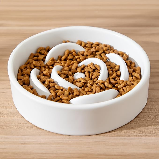 6'' Ceramic Slow Feeder Dog Bowls - Petal Shape Modern Dog Food Dish for Cats and Small Breed Dogs, Puzzle Maze Bowl to Slow Down Eating, Anti-Gulping, Dishwasher & Microwave Safe, White - Image 7