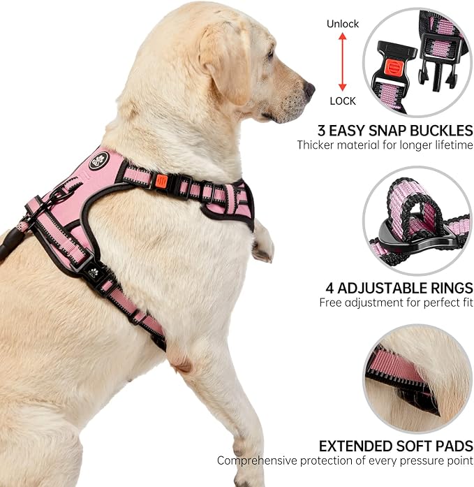 NESTROAD No Pull Dog Harness,Adjustable Oxford Medium Dog Harness with Leash,Reflective No-Choke Pet Vest Harness with Easy Control Soft Handle for Small Medium Large Dogs(M,Pink) - Image 4