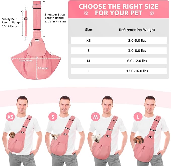 SlowTon Dog Carrier Sling - Thick Padded Shoulder Strap Adjustable, Peach S | Dog Carriers for Small Dogs, Puppy Carrier Purse for Pet Cat with Front Zipper Pocket Safety Belt Machine Washable - Image 6