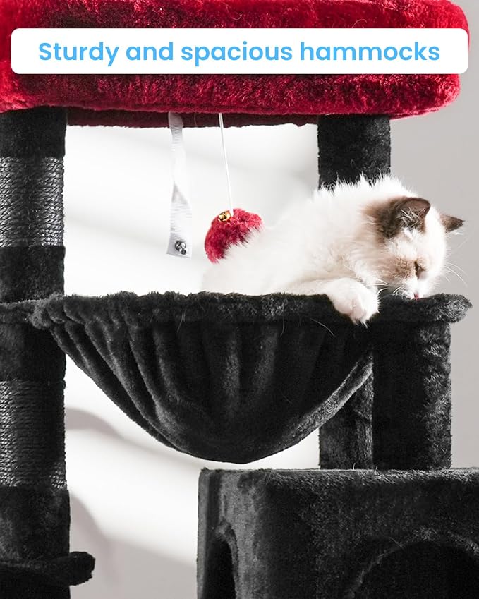 Hey-brother Cat Tree Tower with Large Bed, Hammocks, Scratcher, MPJ006SBR | 35.4 Inches Cat House with Cozy Condo, Sisal Scratching Posts for Indoor Cats, Black and Red - Image 5