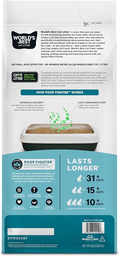 World's Best Cat Litter, Poop Fighter, Urine & Poop Odor Defense, 8 lb Bag - Image 2